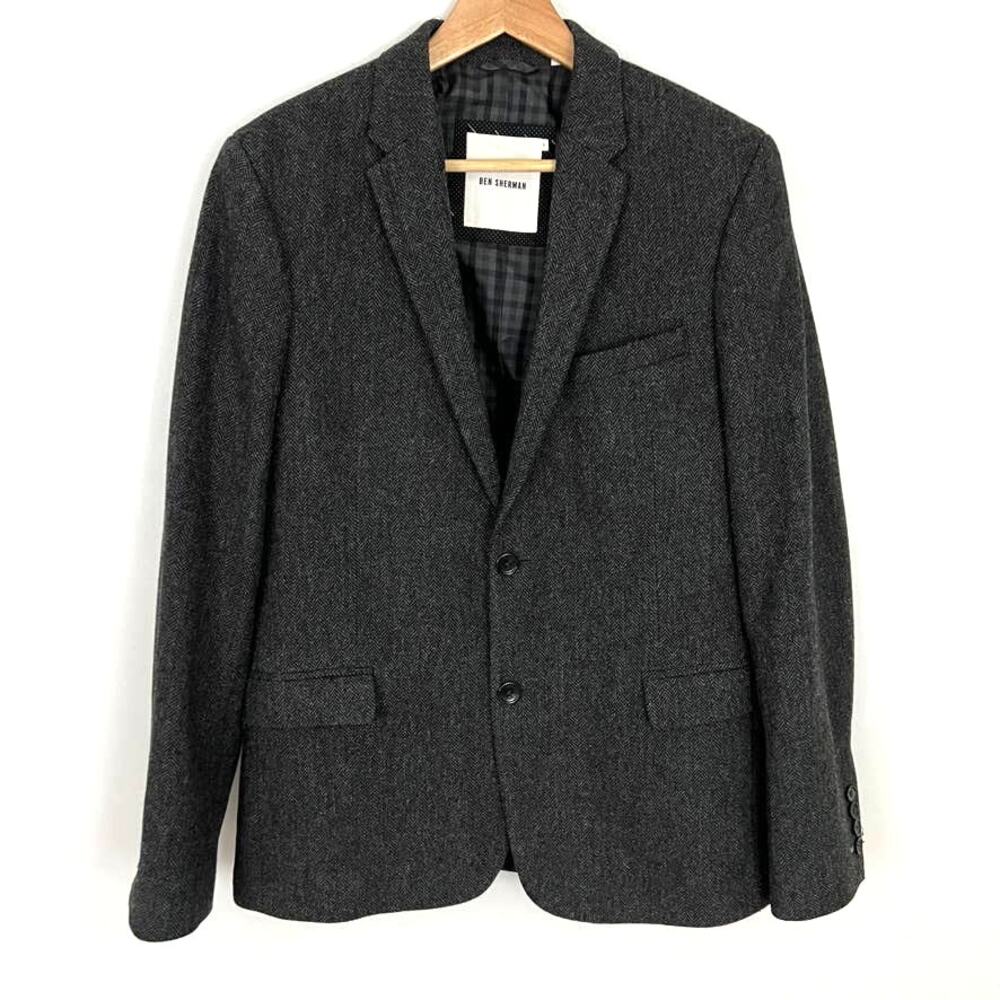 Ben Sherman Wool Blend Herringbone Blazer Sport Coat